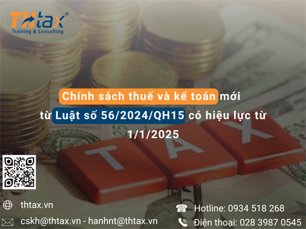 The new tax and accounting policies from Law No. 56/2024/QH15 will take effect from January 1, 2025.