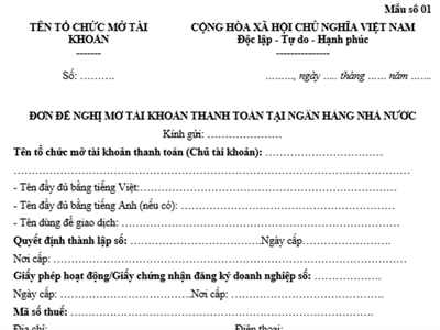 Form No. 01 attached to Decree 52/2024/NĐ-CP: Application form for opening a payment account at the State Bank of Vietnam